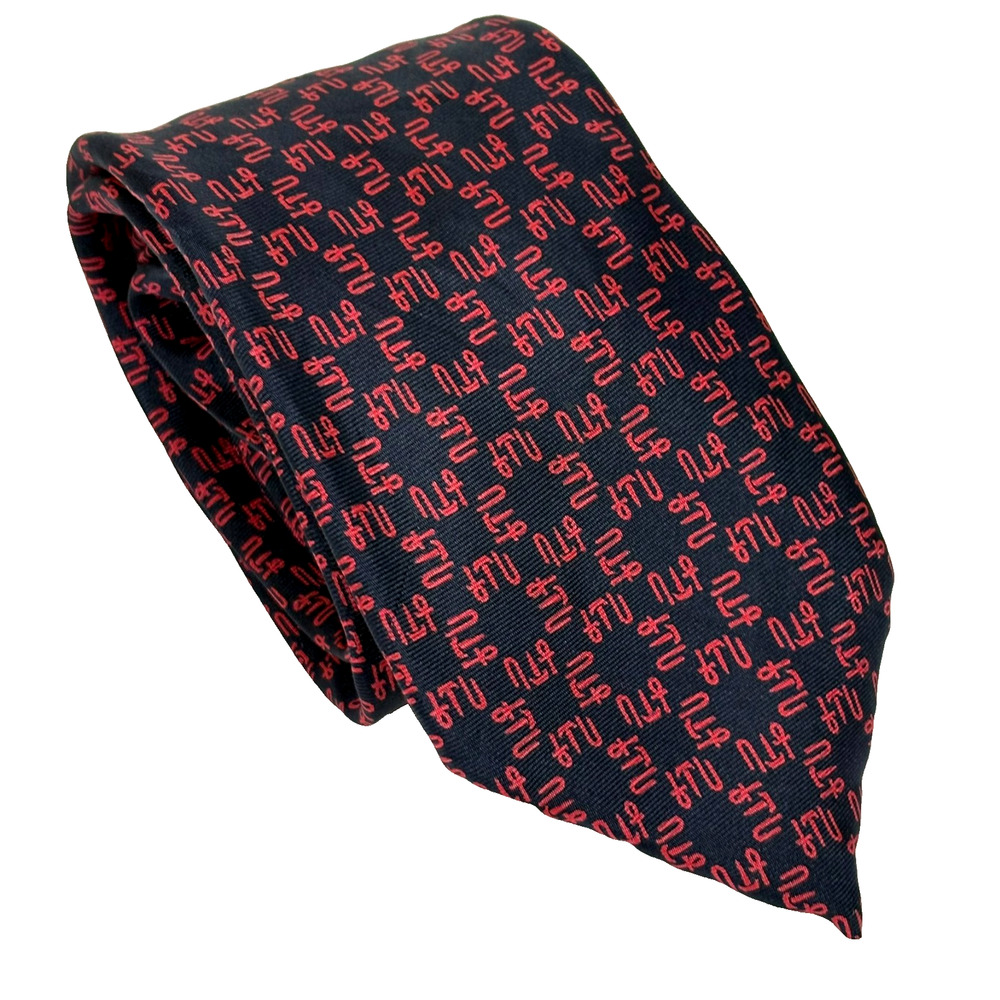 British Museum Silk Tie Egyptian Print Red Navy Blue Men's Necktie Vintage